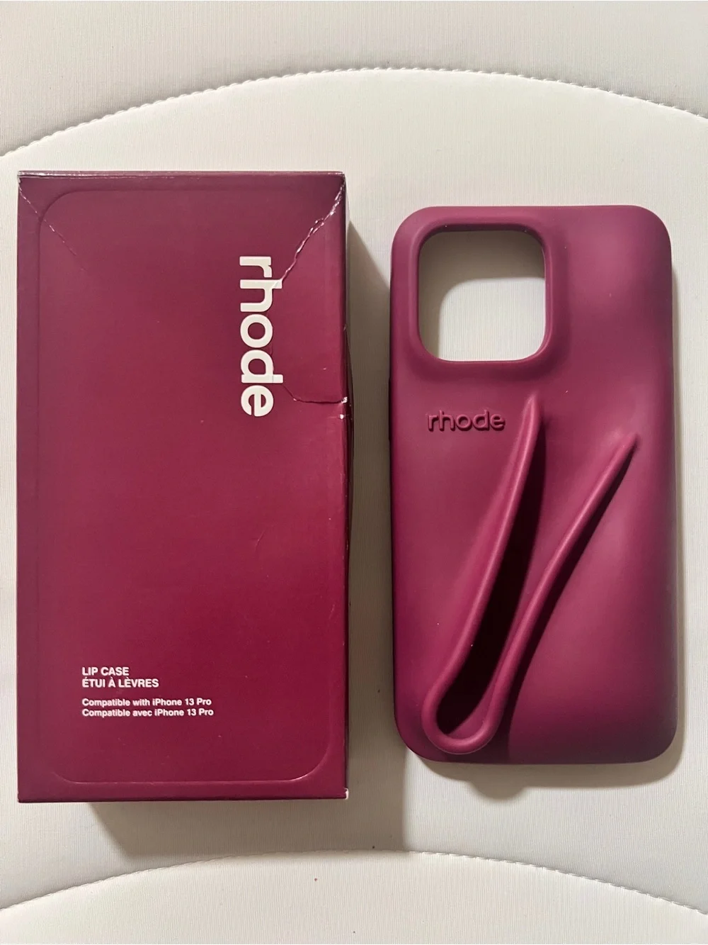 LNIB rhode iPhone 13 Pro Raspberry Jelly Peptide Lip Holder Silky Silicone Case